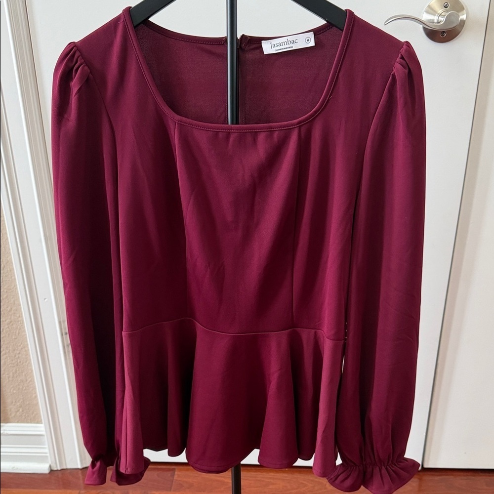 Women’s Burgundy Peplum Blouse